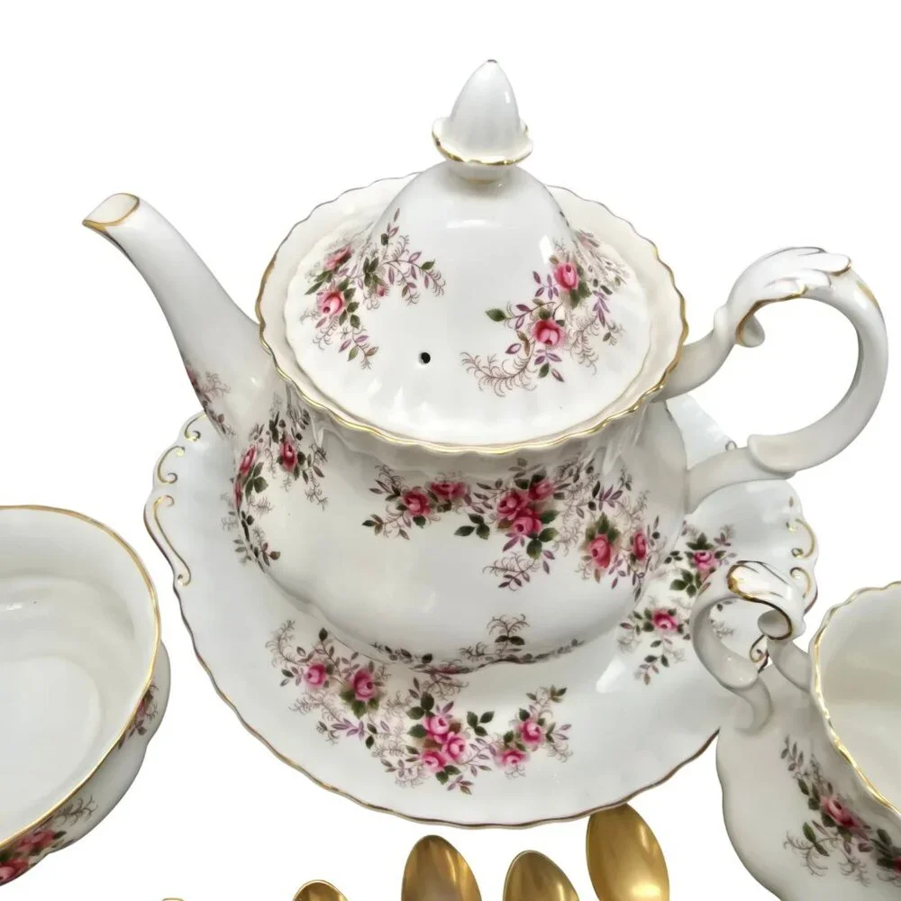 Vintage Royal Albert Tea Set Floral Lavender Rose Gold-Plated Spoons VL4021